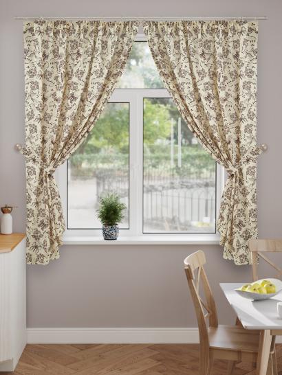 Шторы короткие с подхватами Бабочка бежевая - фото 1