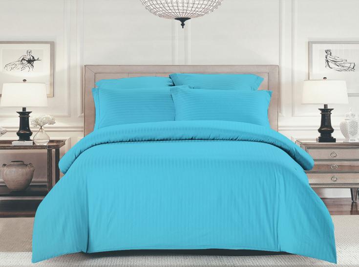 Комплект постельного белья Шпинель лазурный страйп-сатин - фото 1