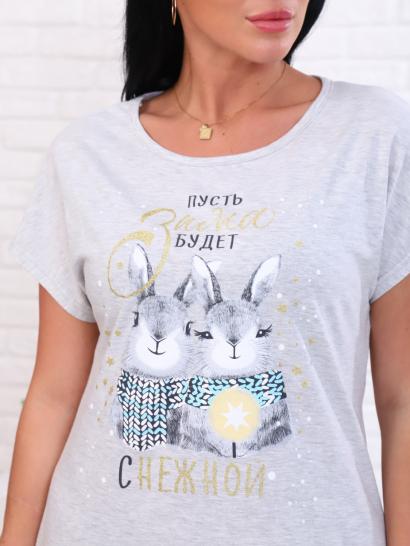 Сорочка, принт "Новогодние зайки", серый (880-1) - фото 8