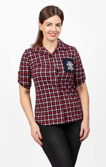 Рубашка на пуговицах с принтом, красный (617-2) - фото 2