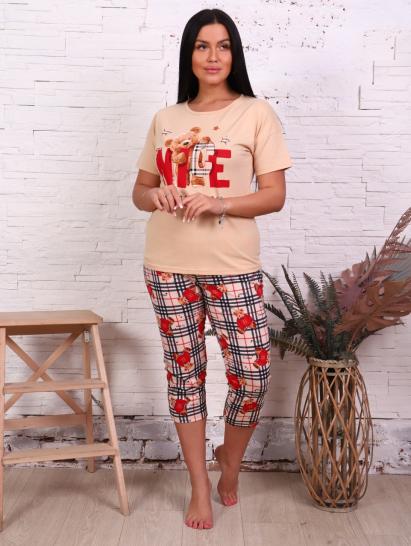 Пижама с бриджами, принт "Мишки", бежевый (817-2) - фото 1