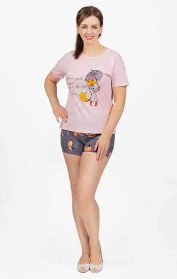 Пижама с шортами, принт "Лисичка с зонтиком", розовый (693-1) - фото 1