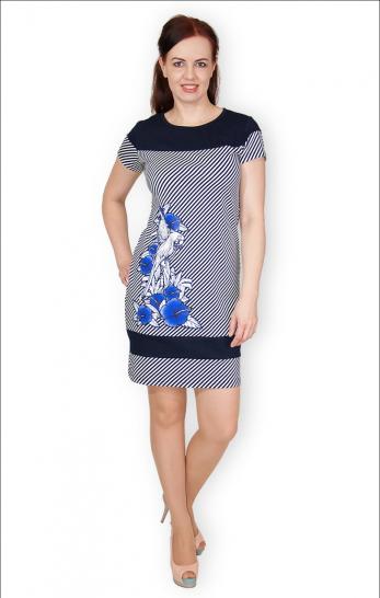 Платье "Полоска - диагональ", принт, василёк (338-1) - фото 1