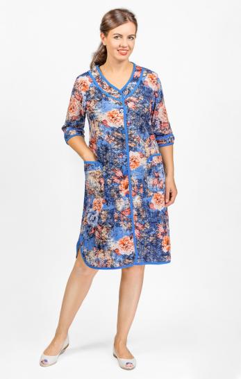 Халат женский на пуговицах, голубой (584-1) - фото 1