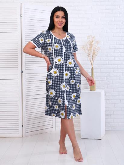 Халат женский на молнии с карманами, ромашка, серый (893-1) - фото 12