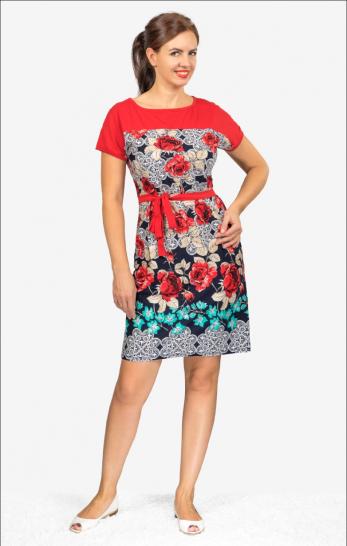 Платье трикотажное с поясом (210-16) - фото 1