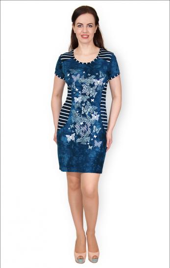 Платье вискозное - батик, принт "Бабочки", синий (353-1) - фото 1