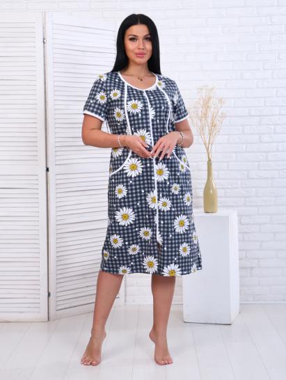 Халат женский на молнии с карманами, ромашка, серый (893-1) - фото 10