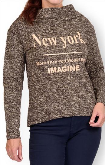 Толстовка с капюшоном, футер с лайкрой, принт "New York", коричневый (281-2) - фото 2