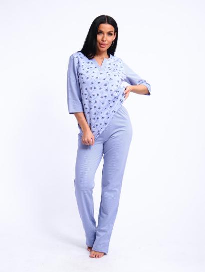 Пижама с брюками футер с начёсом (01059, голубой) - фото 12