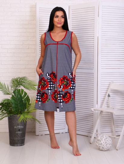 Халат женский на молнии с карманами, красный купон (841-1) - фото 1