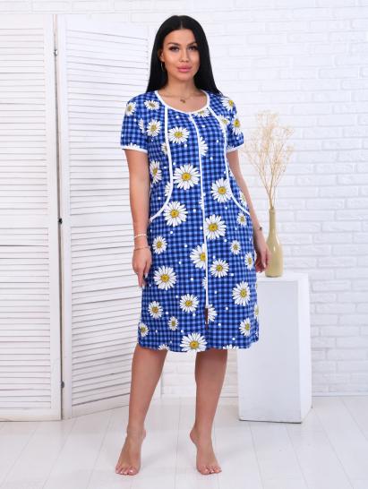 Халат женский на молнии с карманами, ромашка, индиго (893-2) - фото 9