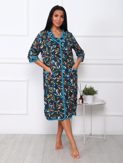 Халат женский на пуговицах с карманами (00958, синий) - фото 12