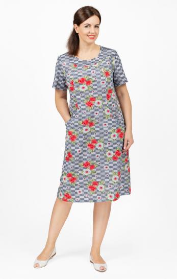 Платье трикотажное с карманами, красный (640-2) - фото 1