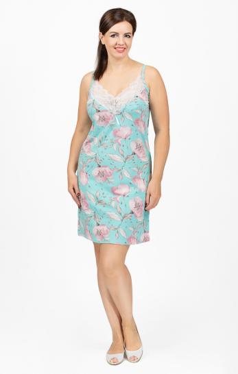 Сорочка вискоза набивка на бретелях, ментол (676-3) - фото 1