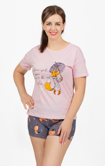 Пижама с шортами, принт "Лисичка с зонтиком", розовый (693-1) - фото 2