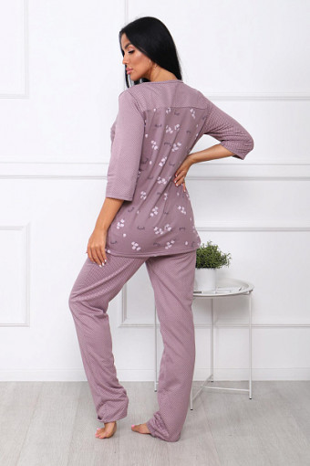 Пижама с брюками футер с начёсом (01015 вид 2, кофе) - фото 2