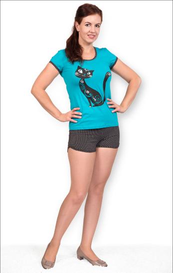 Пижама с шортами, принт, бирюза (279-1) - фото 1