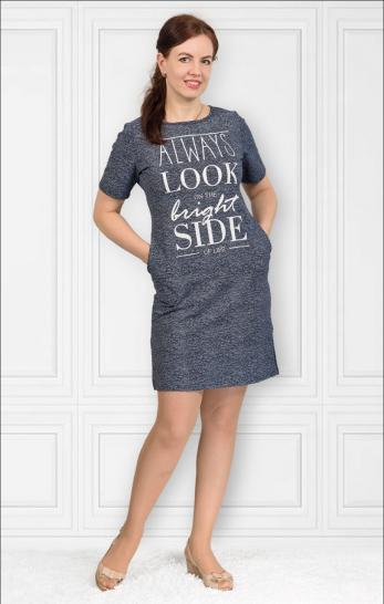 Платье футер с лайкрой, принт, берёзка - синий (322-10) - фото 1