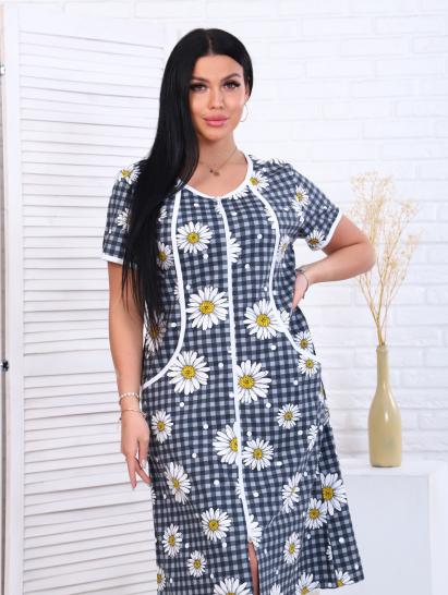 Халат женский на молнии с карманами, ромашка, серый (893-1) - фото 5