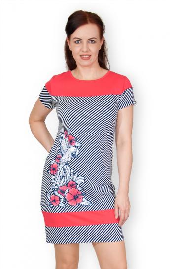 Платье "Полоска - диагональ", принт, коралл (338-2) - фото 3