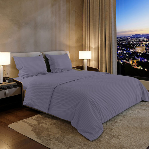 Комплект постельного белья Шпинель лавандовый страйп-сатин - фото 1