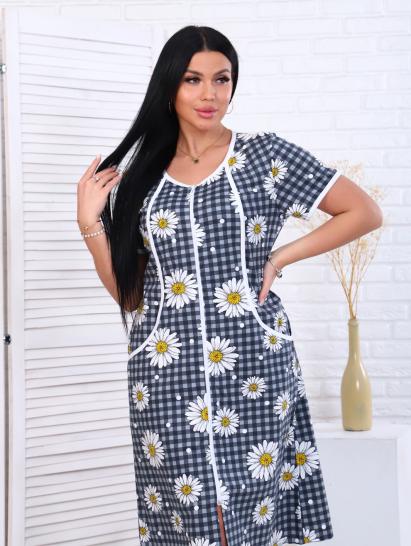 Халат женский на молнии с карманами, ромашка, серый (893-1) - фото 6