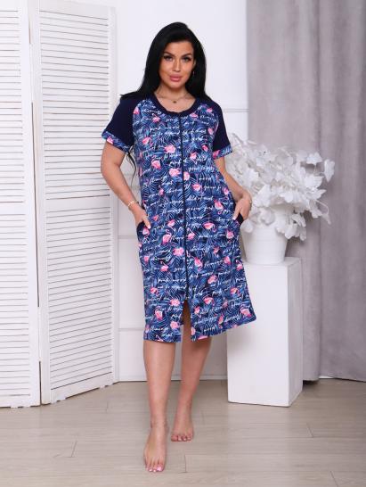 Халат женский на молнии с карманами, синий (908-1) - фото 1