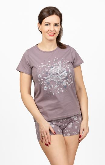 Пижама с шортами, принт, кофе с молоком (633-2) - фото 2