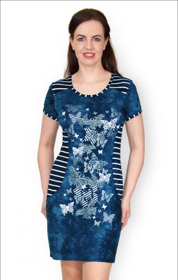 Платье вискозное - батик, принт "Бабочки", синий (353-1) - фото 2