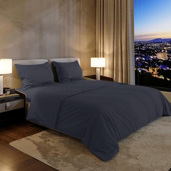 Комплект постельного белья Шпинель антрацит страйп-сатин - фото 1