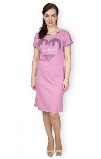 Платье с карманами, принт "New York", сухая роза (326-1) - фото 1