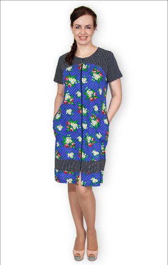 Халат женский с карманами на молнии, индиго (341-1) - фото 1