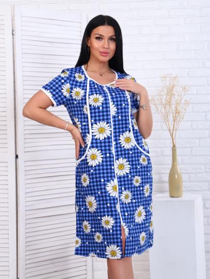 Халат женский на молнии с карманами, ромашка, индиго (893-2) - фото 5