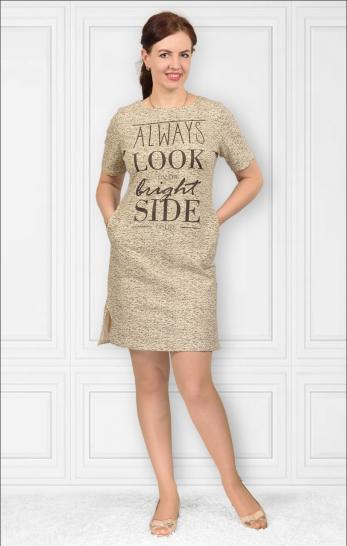 Платье футер с лайкрой, принт, берёзка - экрю (322-9) - фото 1
