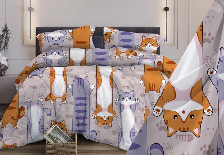 Комплект постельного белья Кот Батон бежевый бязь - фото 1