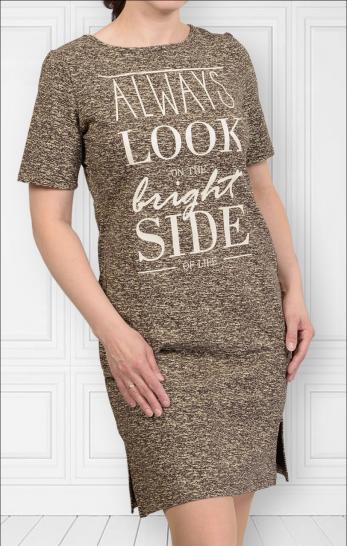 Платье футер с лайкрой, принт, берёзка - коричневый (322-3) - фото 2