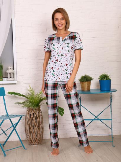 Пижама с длинными брюками, комбинированный красный (687-1) - фото 1