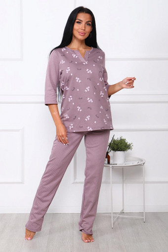 Пижама с брюками футер с начёсом (01015 вид 2, кофе) - фото 1