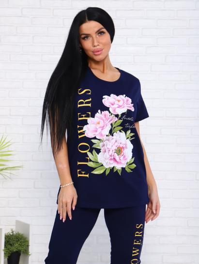 Костюм с бриджами, принт (00978, синий) - фото 9