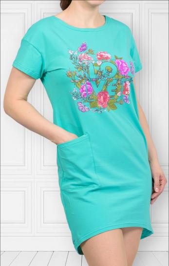 Платье с карманом, принт, изумруд (467-2) - фото 3