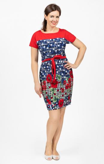 Платье трикотажное с поясом (210-18) - фото 1