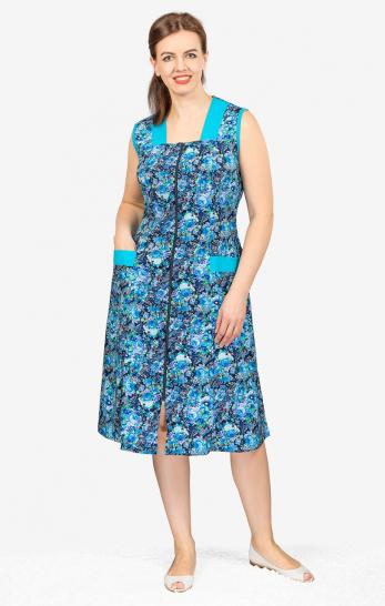 Халат на молнии с карманами, бирюза (562-2) - фото 1