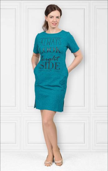 Платье футер с лайкрой, принт, берёзка - изумруд (322-6) - фото 1