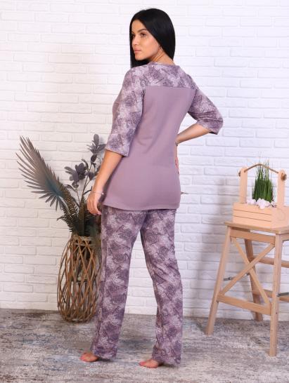 Пижама с брюками футер с начёсом, принт, кофе  (945-2) - фото 5