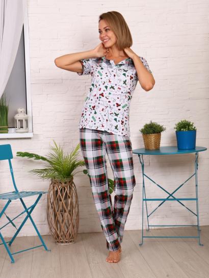 Пижама с длинными брюками, комбинированный красный (687-1) - фото 3