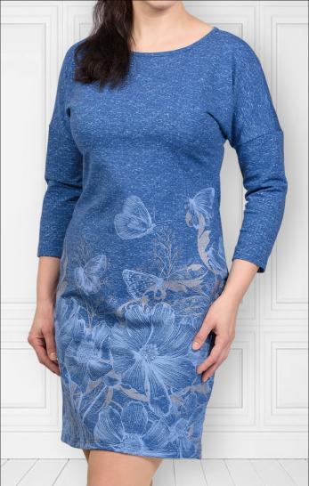 Платье футер с лайкрой, принт, берёзка - индиго (448-3) - фото 2