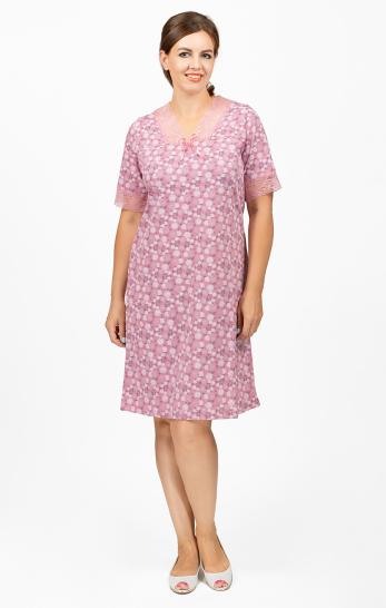 Сорочка длинная с кружевом, сухая роза (658-2) - фото 1