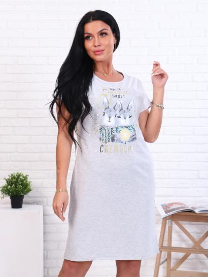 Сорочка, принт "Новогодние зайки", серый (880-1) - фото 6