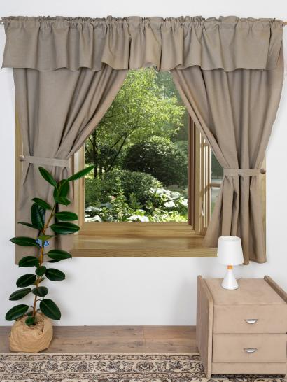 Шторы короткие с ламбрекеном Экрю - фото 1